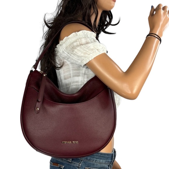 Michael Kors Dover Large Half-Moon Shoulder Hobo Leather Bag Oxblood - Picture 1 of 10
